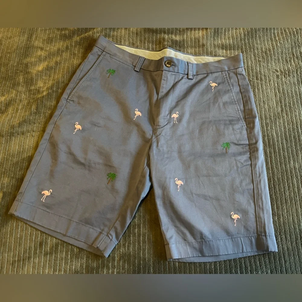 Brooks Brothers Blue Shorts with Embroidered Flamingos
